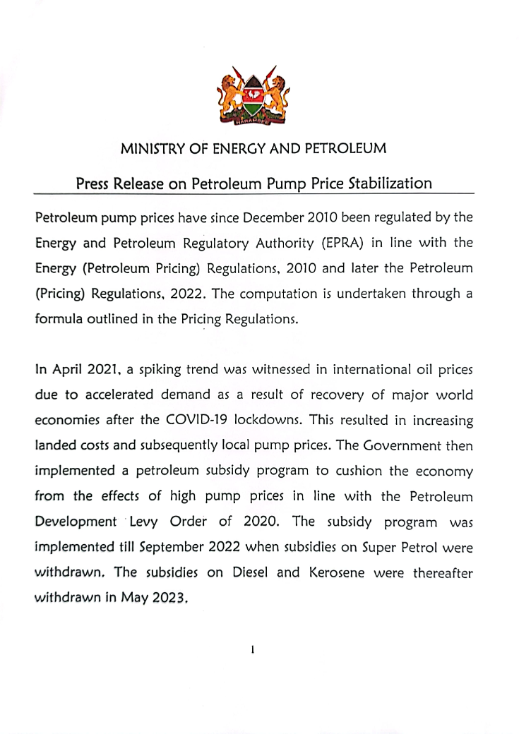 Press Release on Petroleum Pump Price Stabilization 11.12.2023