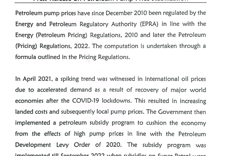 Press Release on Petroleum Pump Price Stabilization 11.12.2023